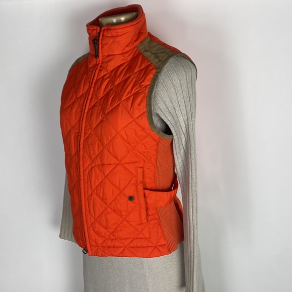 Ralph Lauren Sport Orange Quilted Suede Leather Zip Front Vest Women's Size M - Picture 2 of 10